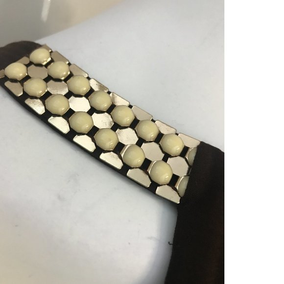 Le Chateau dark Brown halter pica-boo top blouse tank Gold enamel necklace NWT - Picture 5 of 6